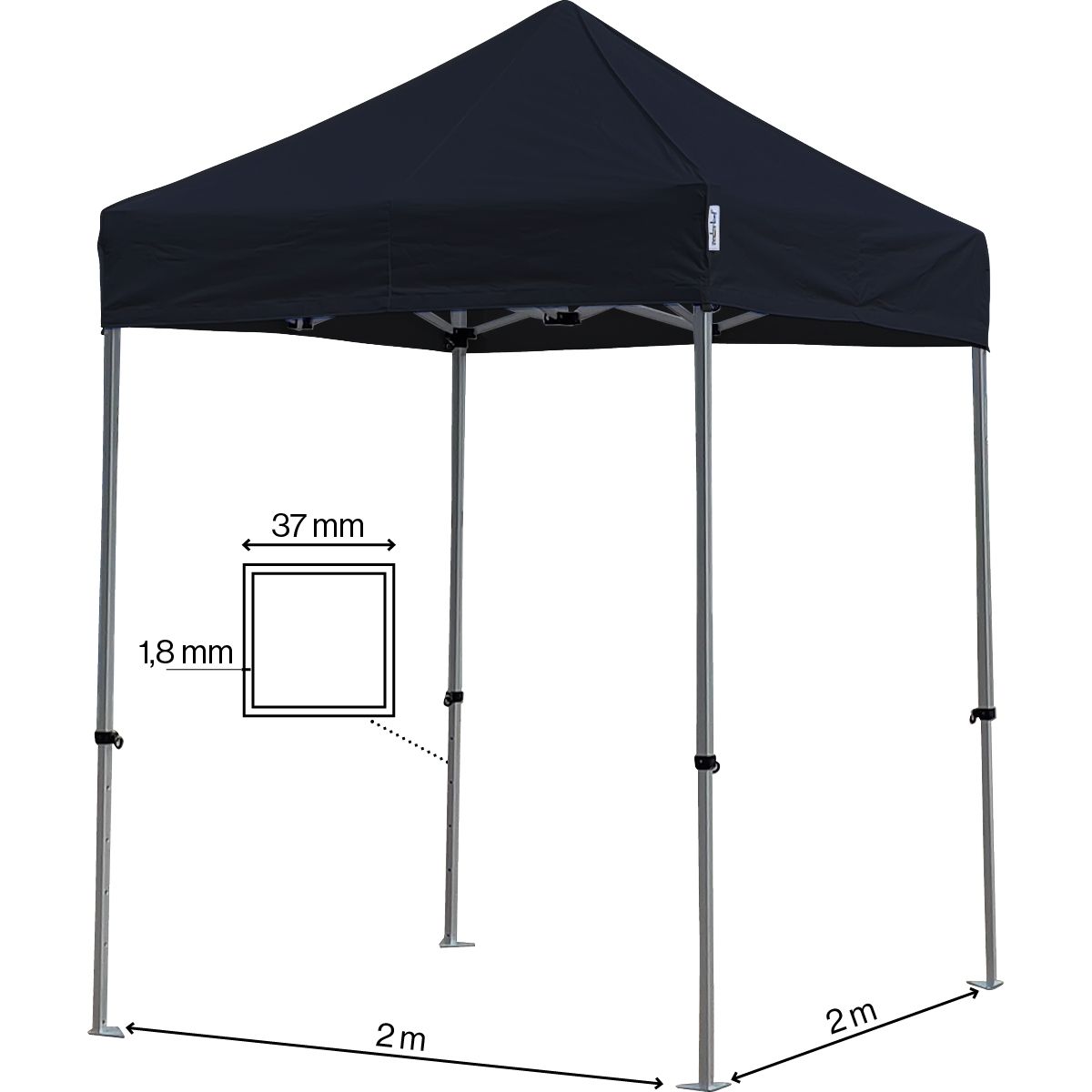 Foldetelt Komplet 2x2m Premium - Sort