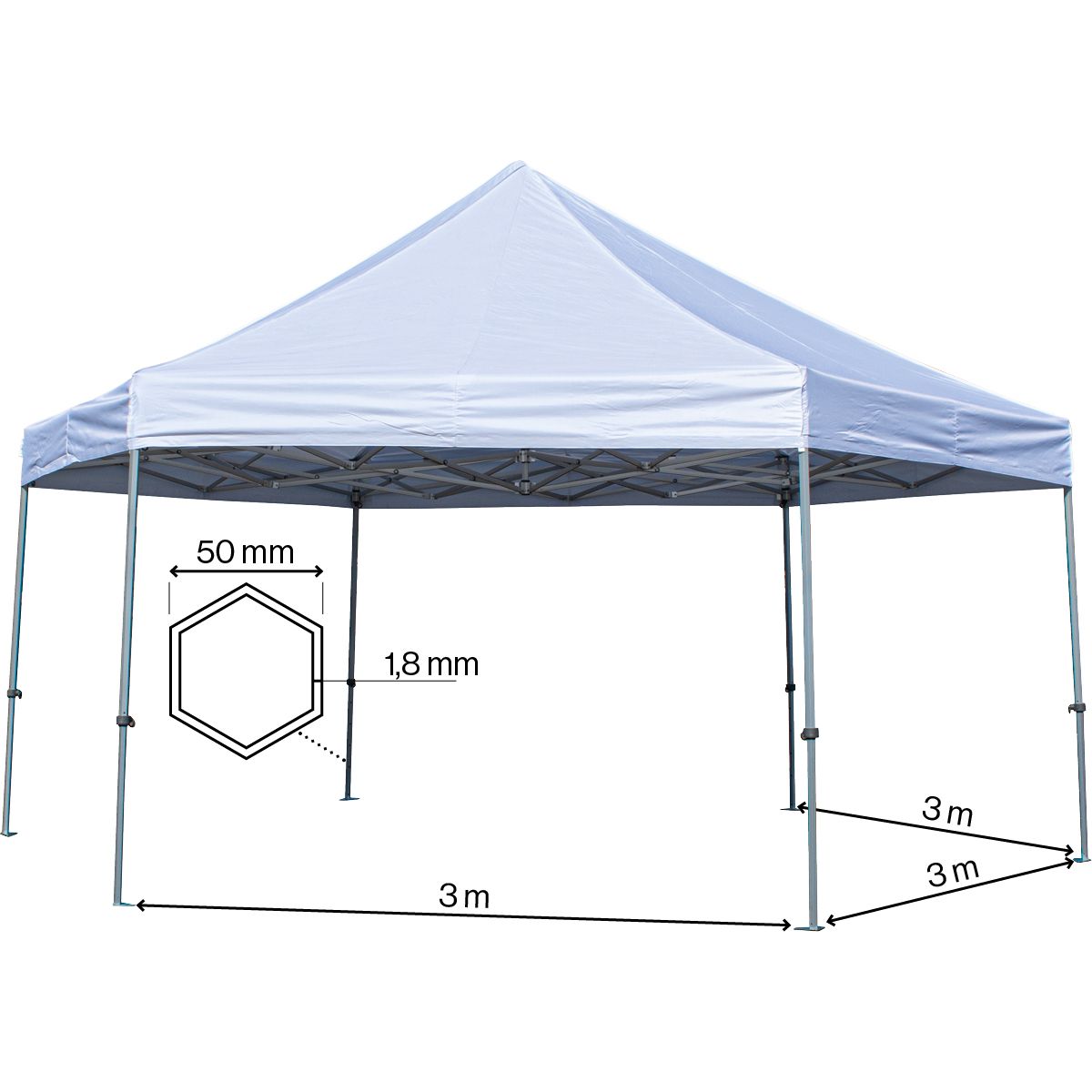 Foldetelt Komplet 6-kantet, HEXA 40mm - Hvid