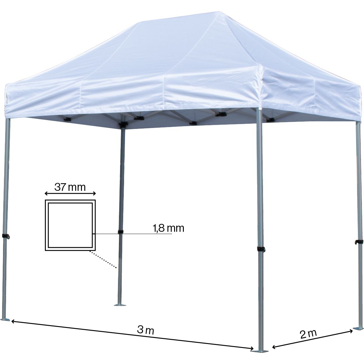 Foldetelt Komplet 2x3m Premium - Hvid