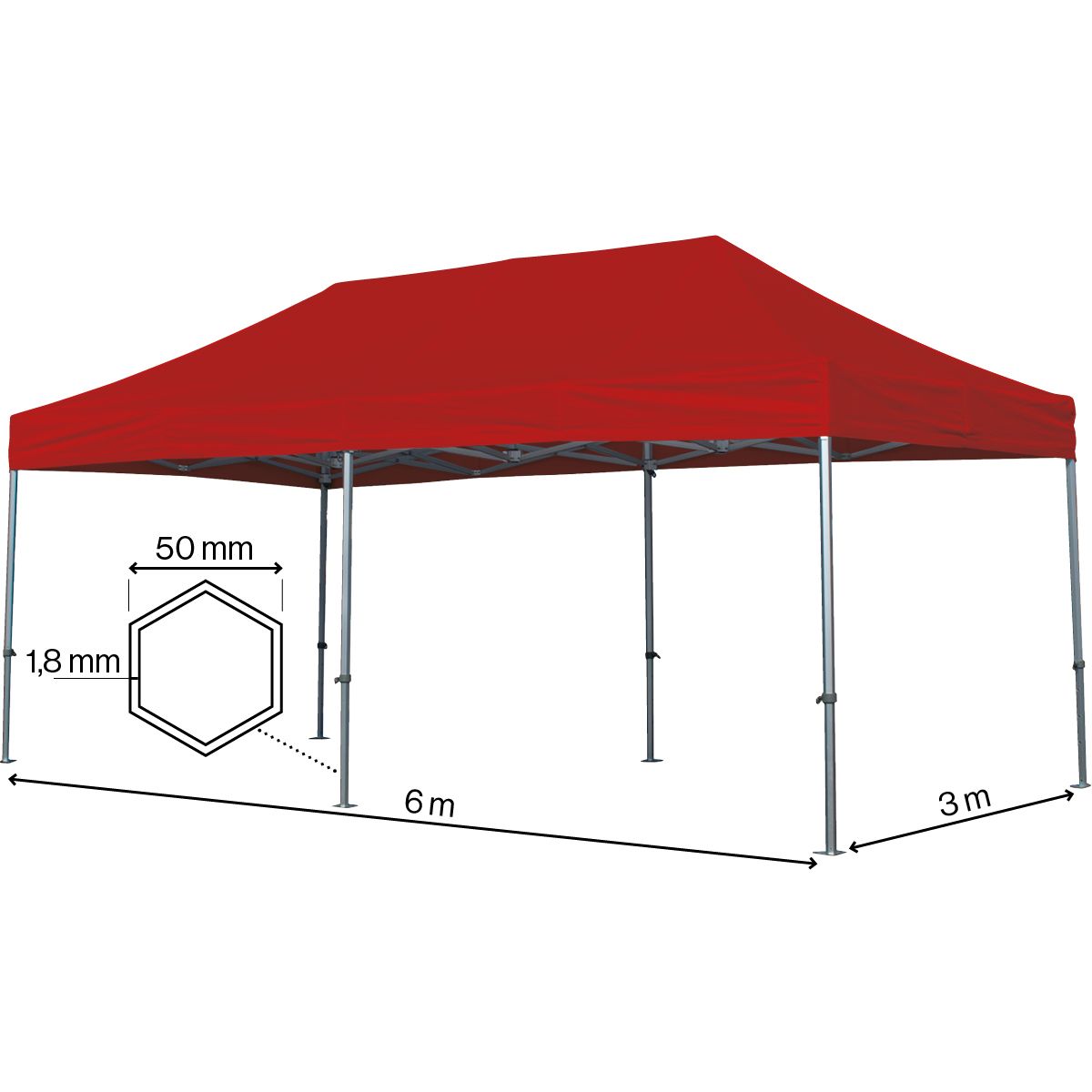 Foldetelt Komplet 3x6m HEXA Heavy Duty - Rød