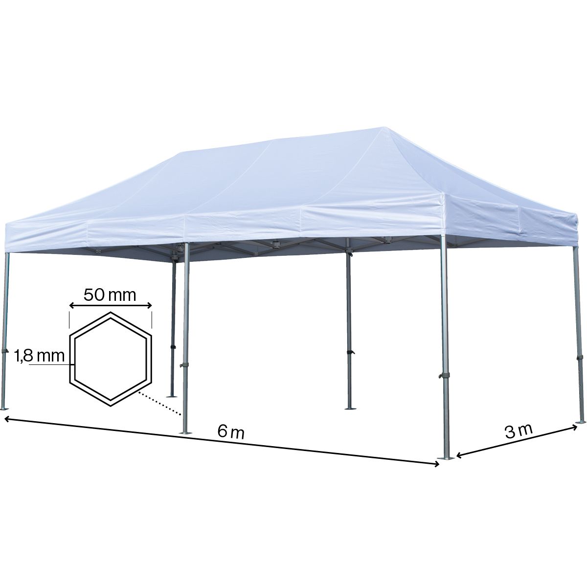 Foldetelt Komplet 3x6m HEXA Heavy Duty - Hvid