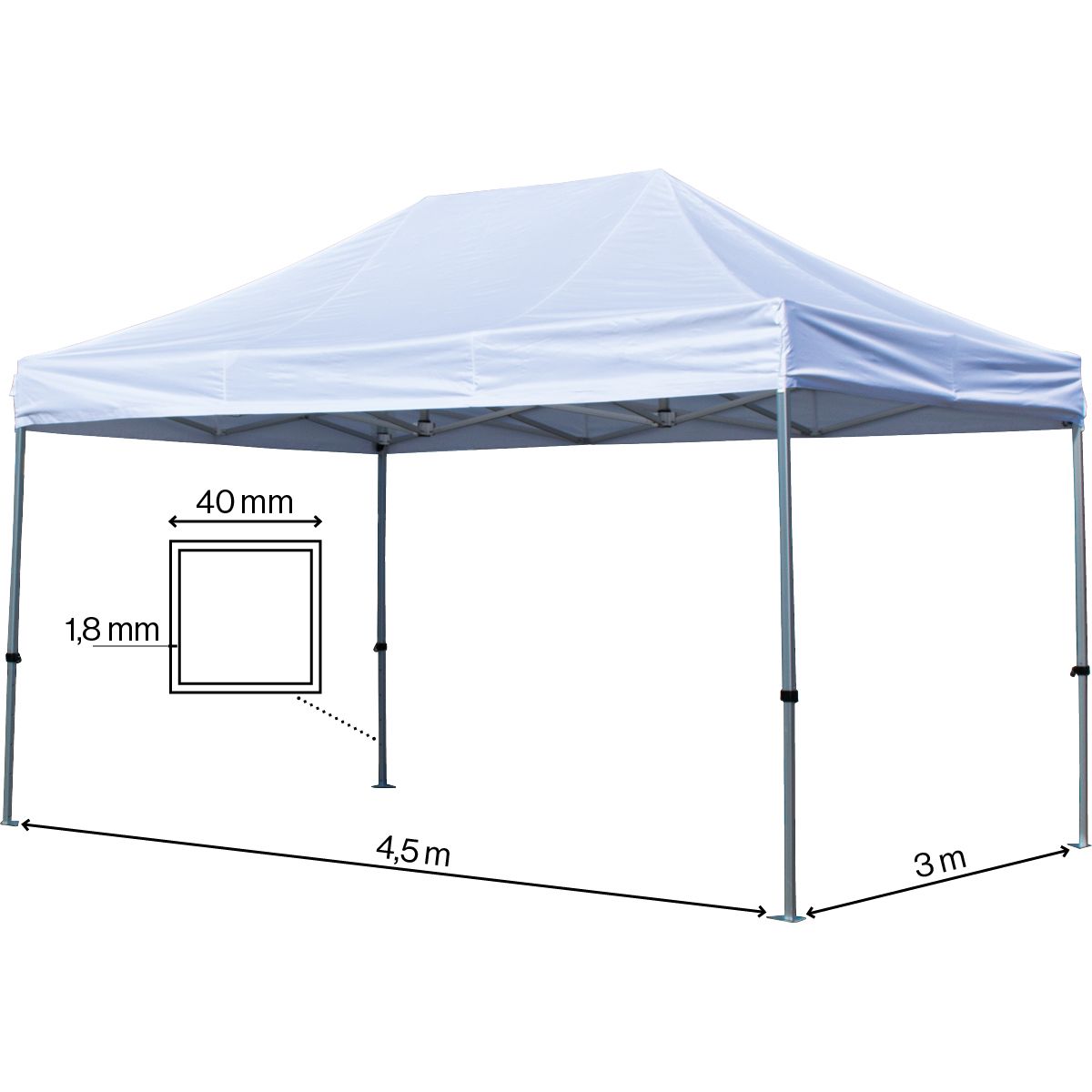 Foldetelt Komplet 3x4,5m Premium Plus - Hvid