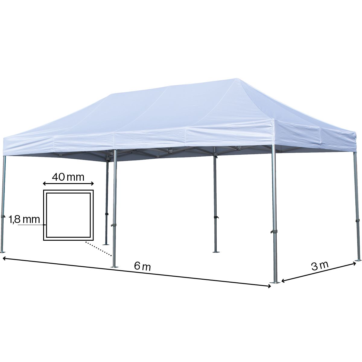 Foldetelt Komplet 3x6m Premium Plus - Hvid