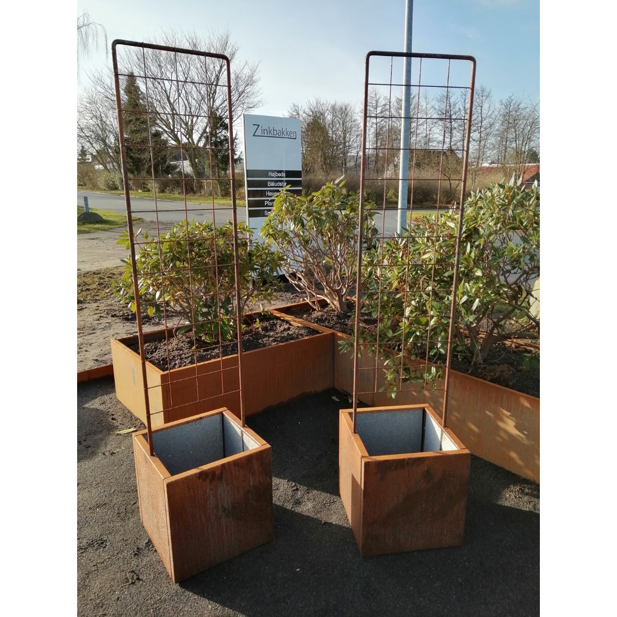 Plantekasse corten 40 x 40 x 40 cm m/espalier-Hjul-Med flamingo-Uden kapilær