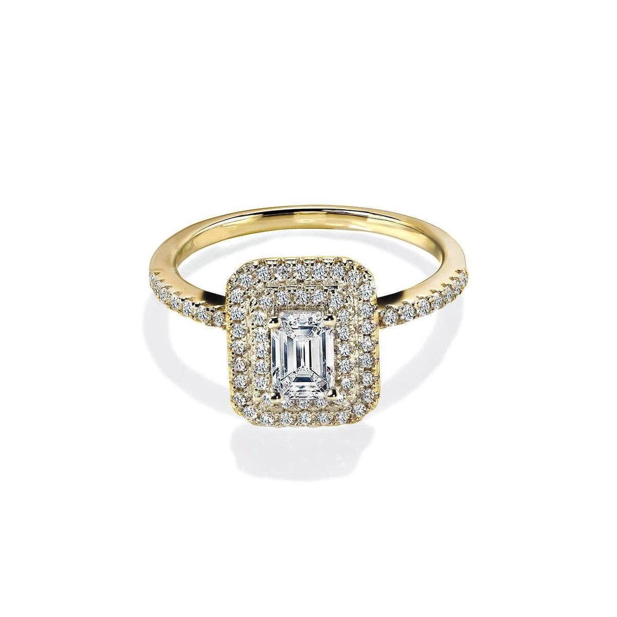 Oxford emerald cut dobbelt halo ring