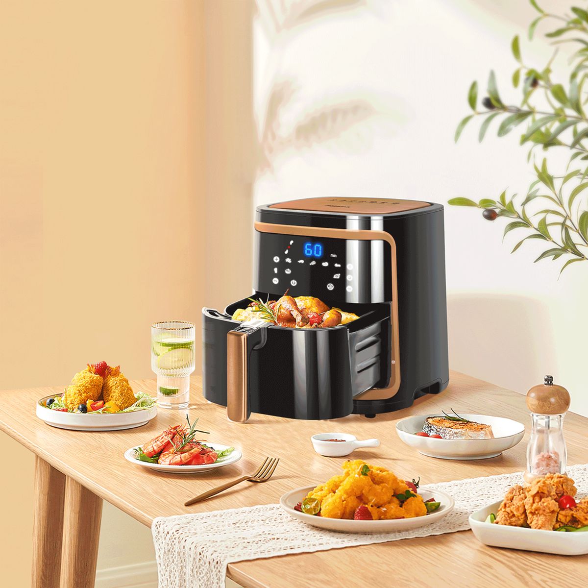 Airfryer Elektronisk 1900W - 7L Dobbelt Beholder - Sort