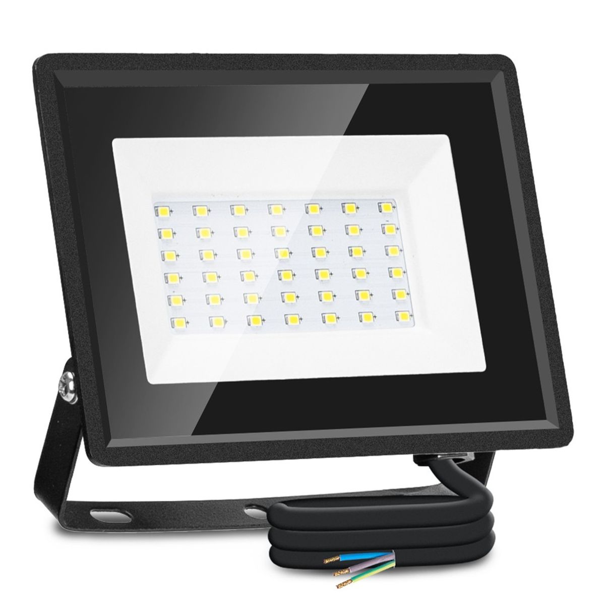 LED Projektør 30W - 6500K Sort Støbt Aluminium - 22,5cm Ledning - Kulør : Kold