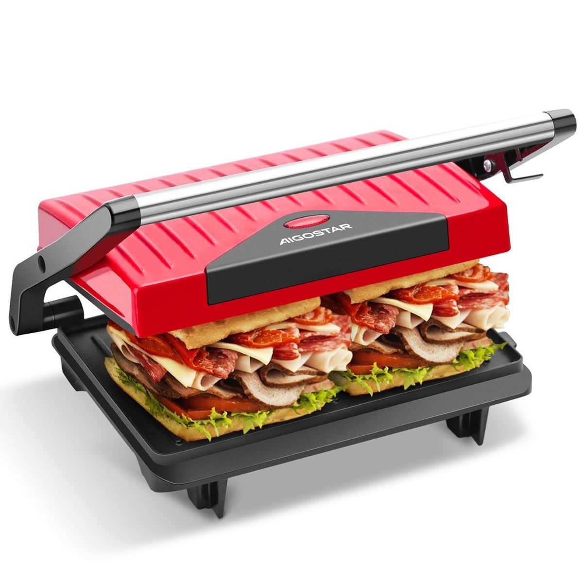 Panini Grill 750W - Rød