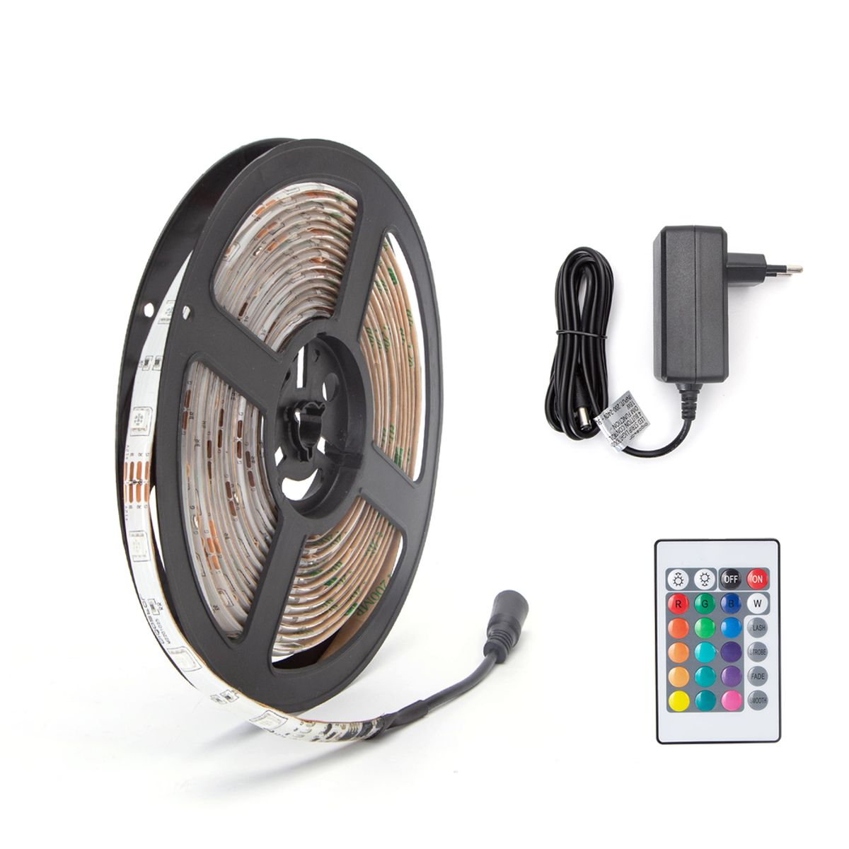 LED RGB strip, 5M - Med 24-Knappers Fjernbetjening