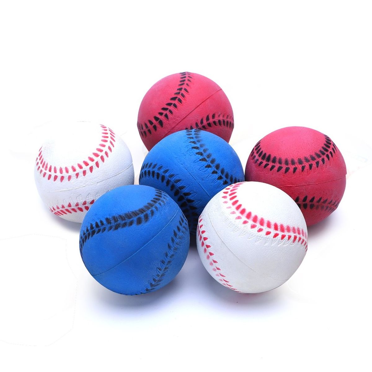 Gummi Baseball kæledyrslegetøj - D7.2 cm, Hvid/Rød/Blå, hund/kat, assorteret 1 stk.