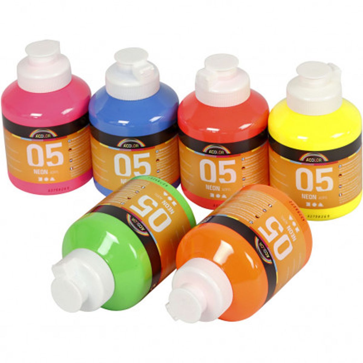 A-Color akrylmaling, neonfarver, 05 - neon, 6x500ml