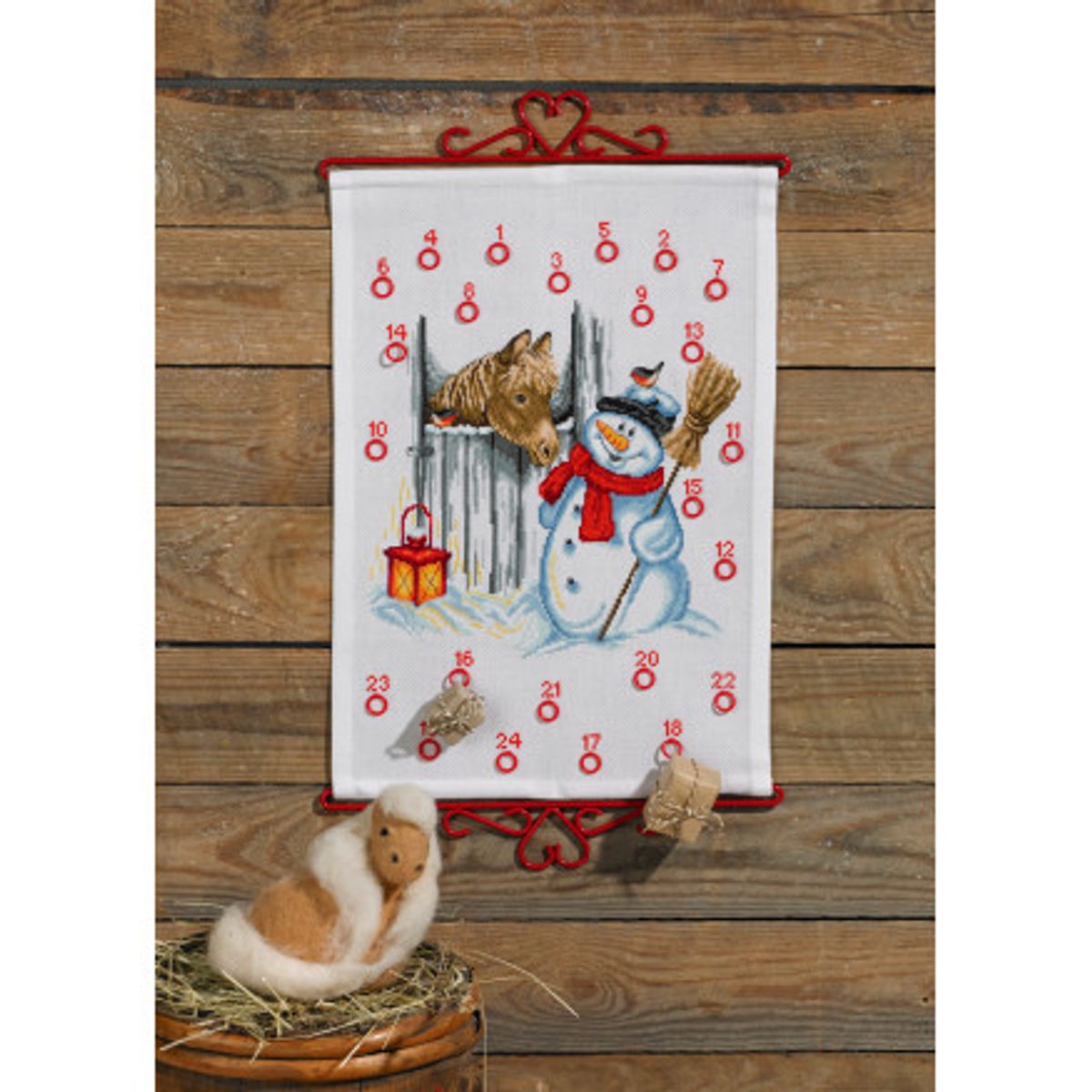 Permin Broderikit Julekalender Snemand & Hest 32x45cm