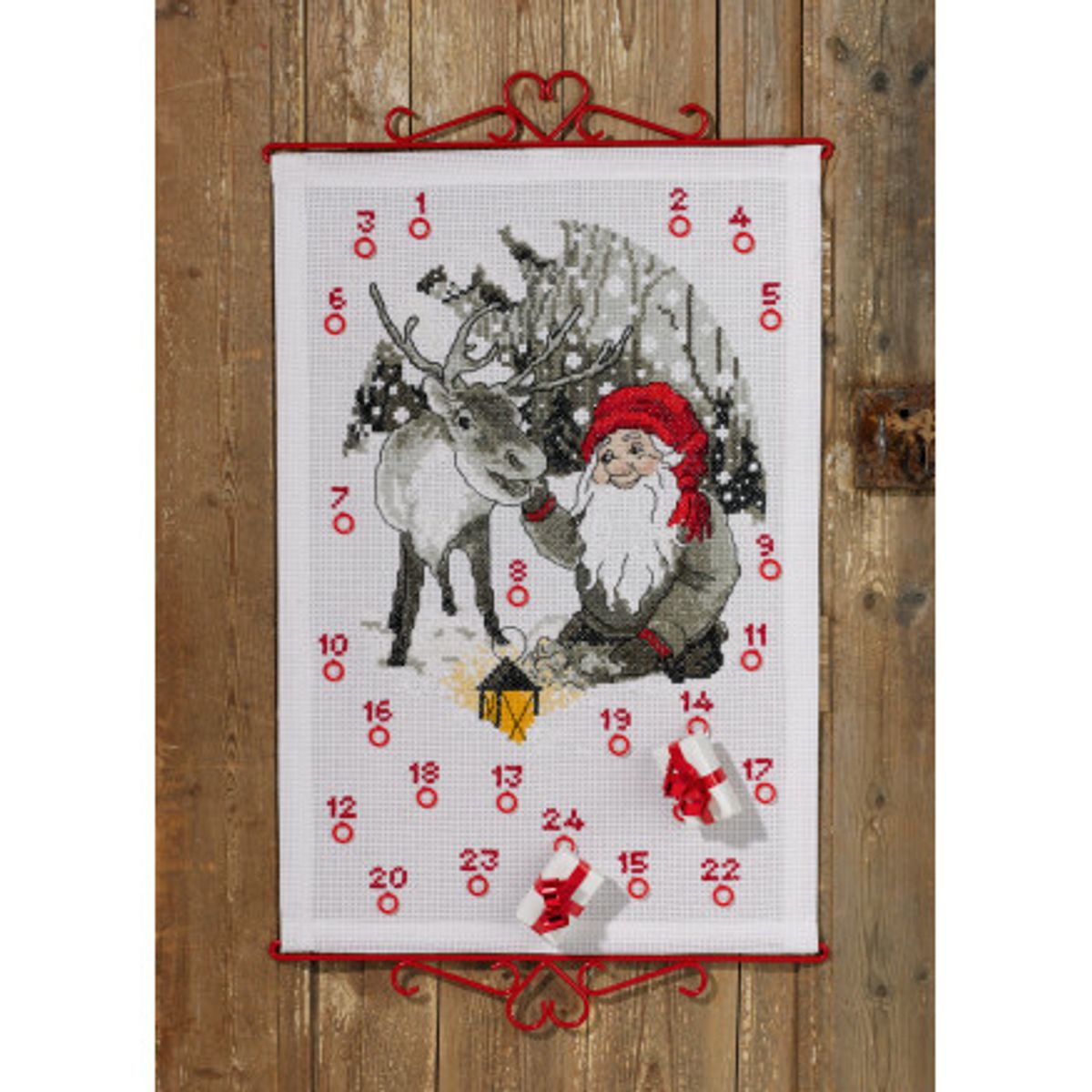 Permin Broderikit Julekalender Nisse & rensdyr 40x60cm