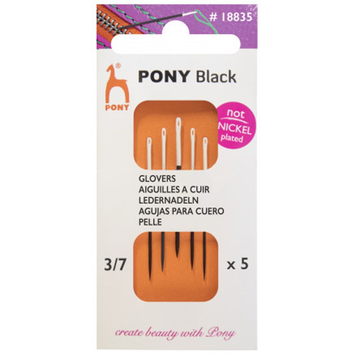 Pony Black Lædernåle Str. 3/7 - 5 stk