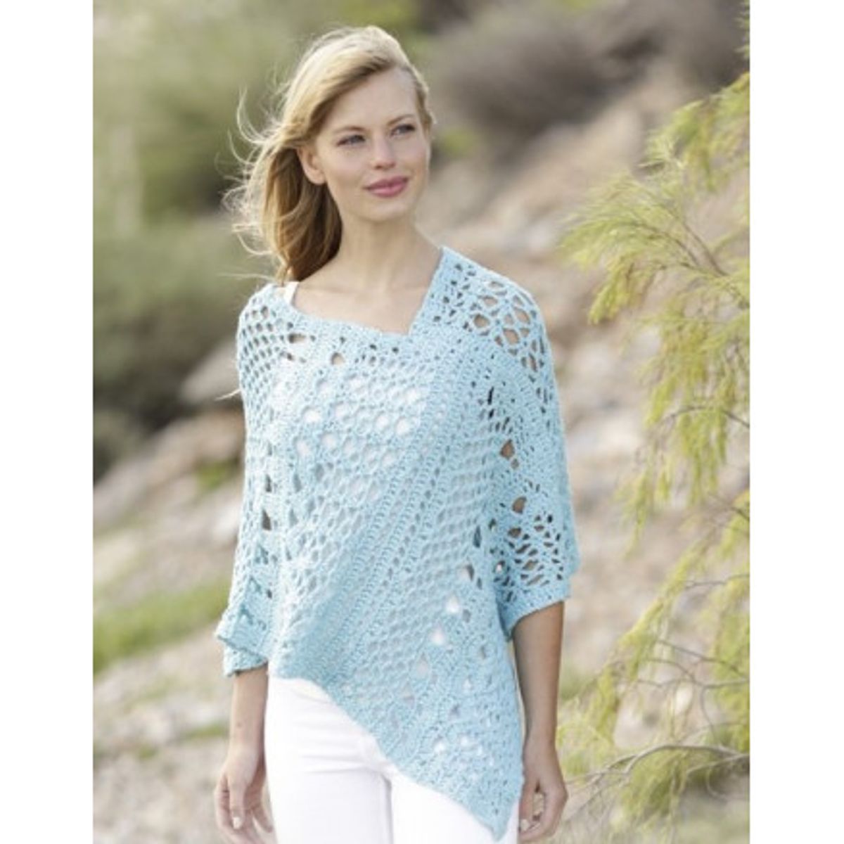 Sky Love by DROPS Design - Poncho Hækleopskrift str. S/M - XXL-XXXL - Large / X-Large