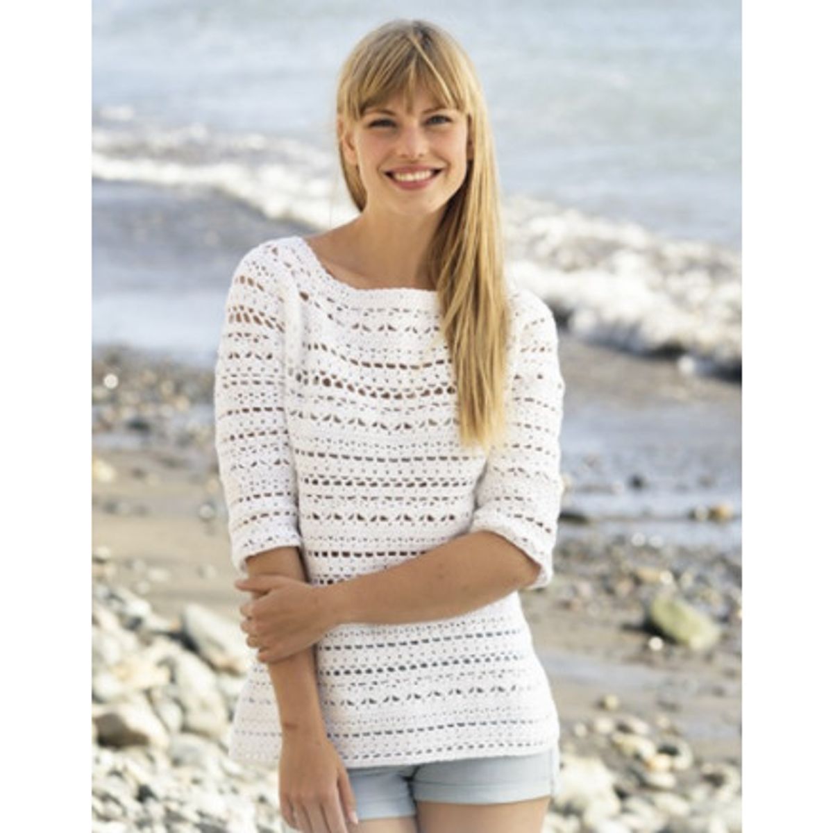 Seashore Bliss by DROPS Design - Bluse Hækleopskrift str. S - XXXL - X-Large