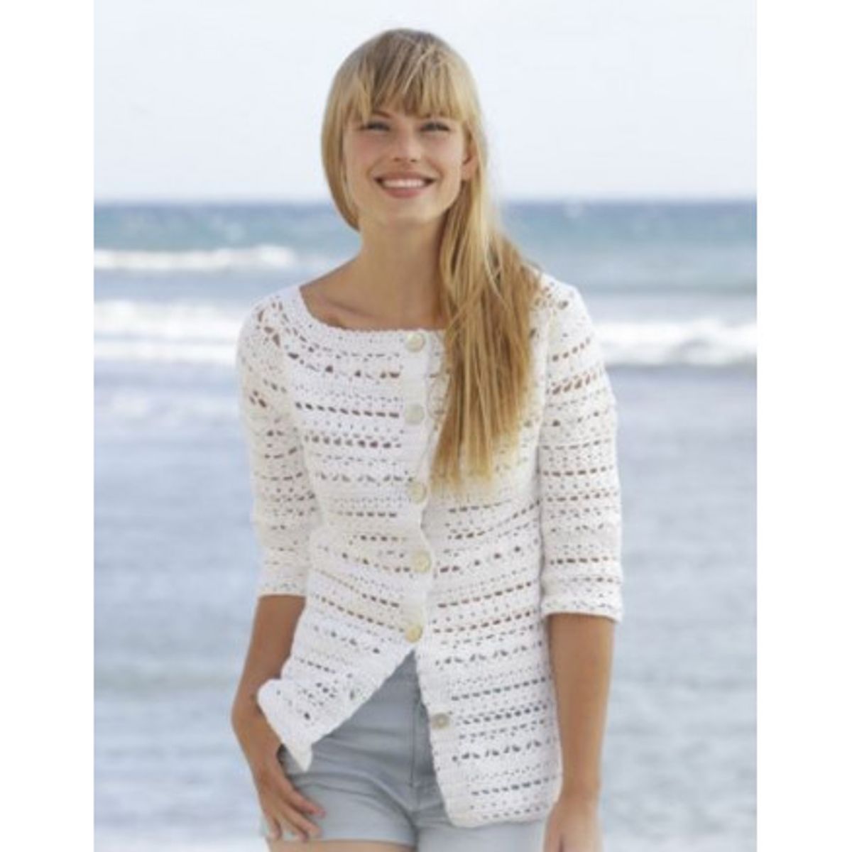 Seashore Bliss Cardigan by DROPS Design - Jakke Hækleopskrift str. S - - X-Large