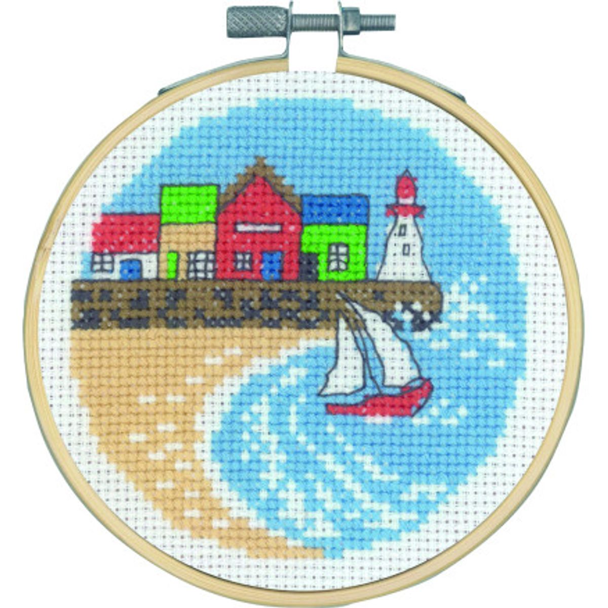 Permin Broderikit Huse på havnen Ø10cm