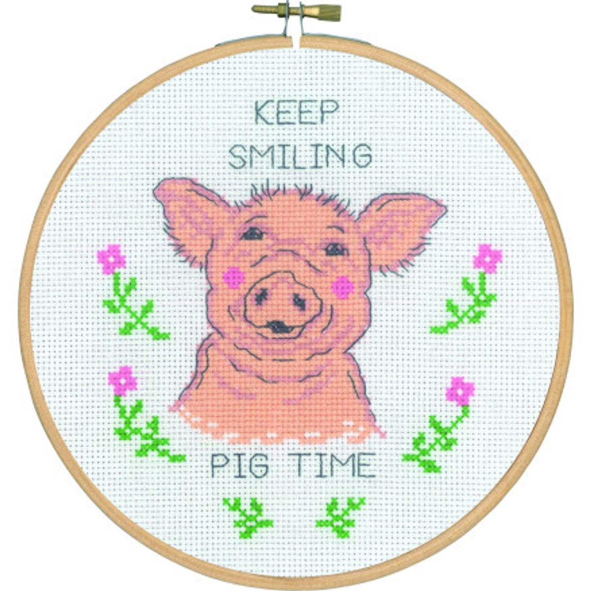 Permin Broderikit Keep smiling pig time Ø18