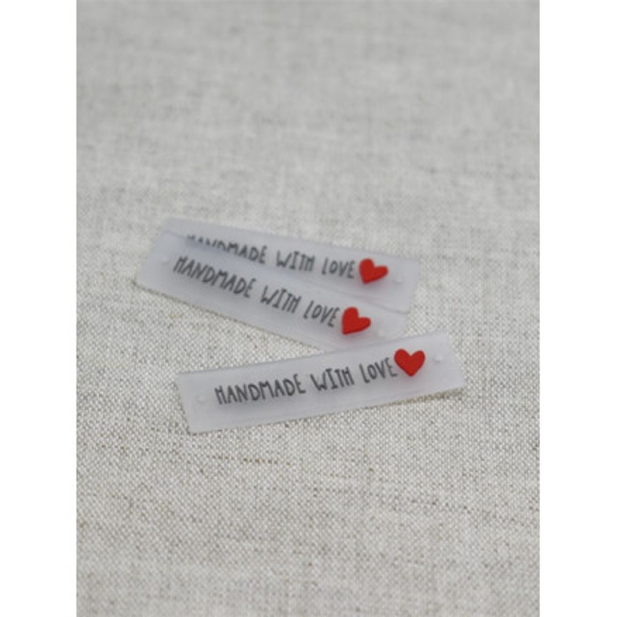 Label i Silikone Handmade with Love Transparent med Rød og Grå - 5 stk