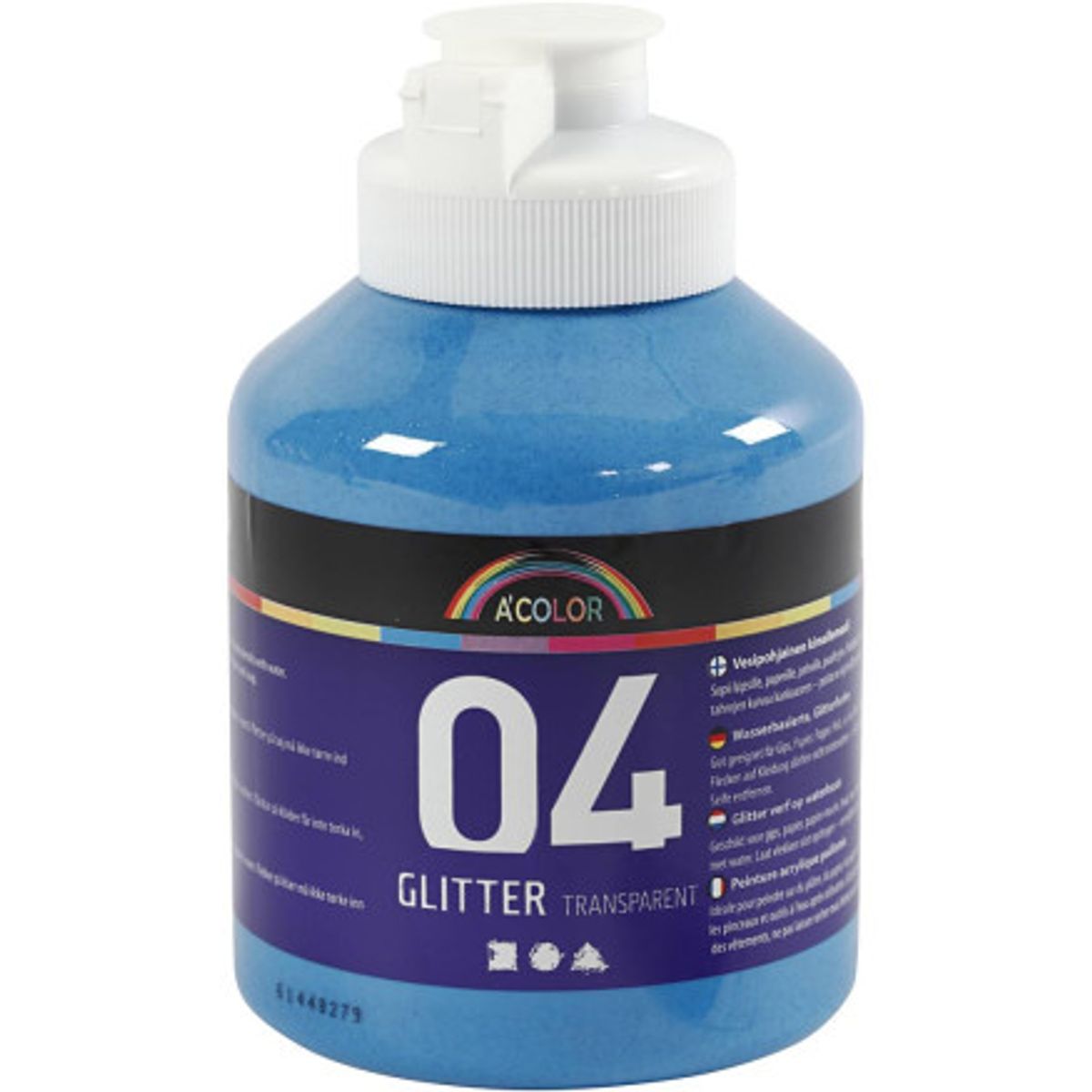 Akrylmaling Glitter, blå, 500ml/ 1 fl.