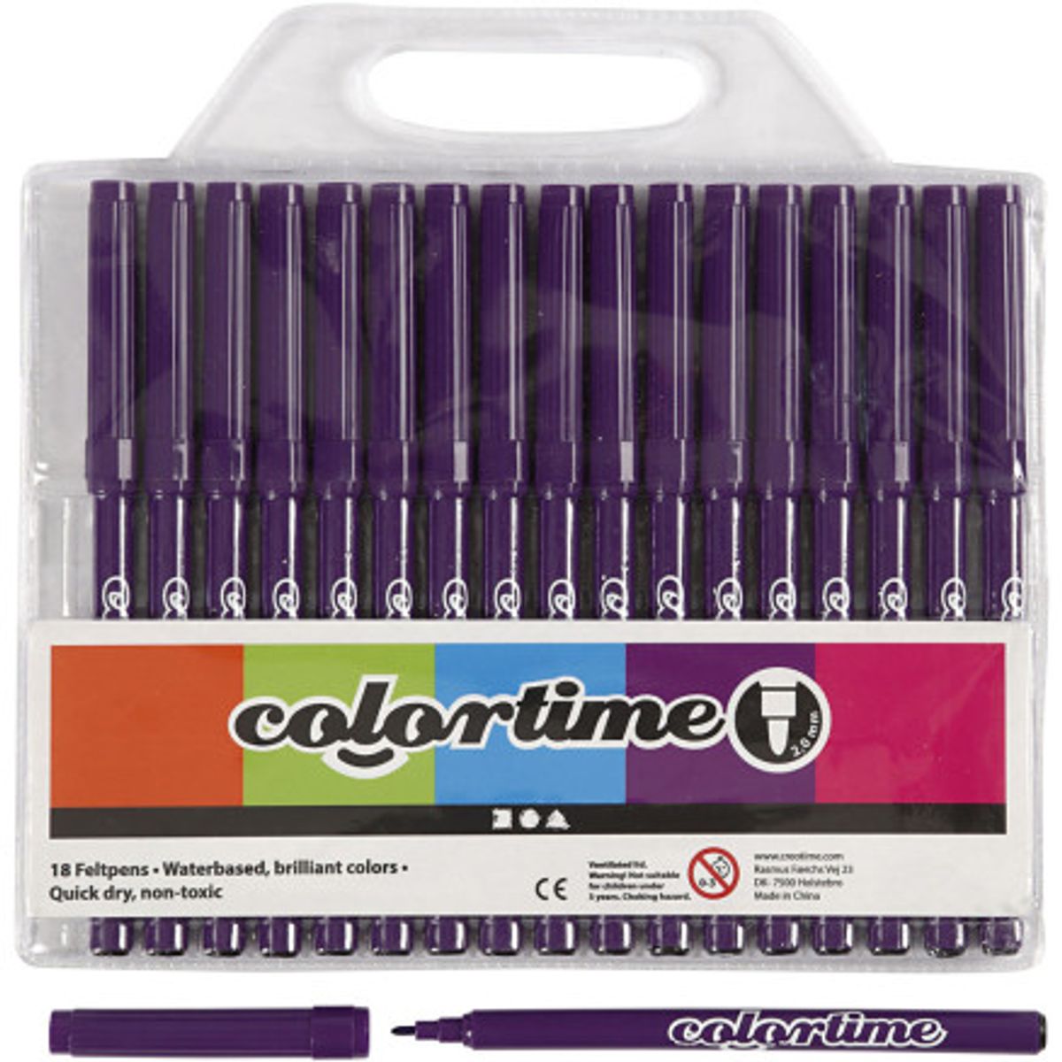 Colortime Tusch, streg 2 mm, lilla, 18stk./ 1 pk.