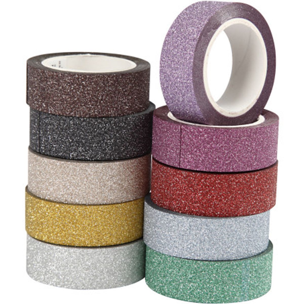 Glittertape, B: 15 mm, ass. farver, 10x6m/ 1 pk.