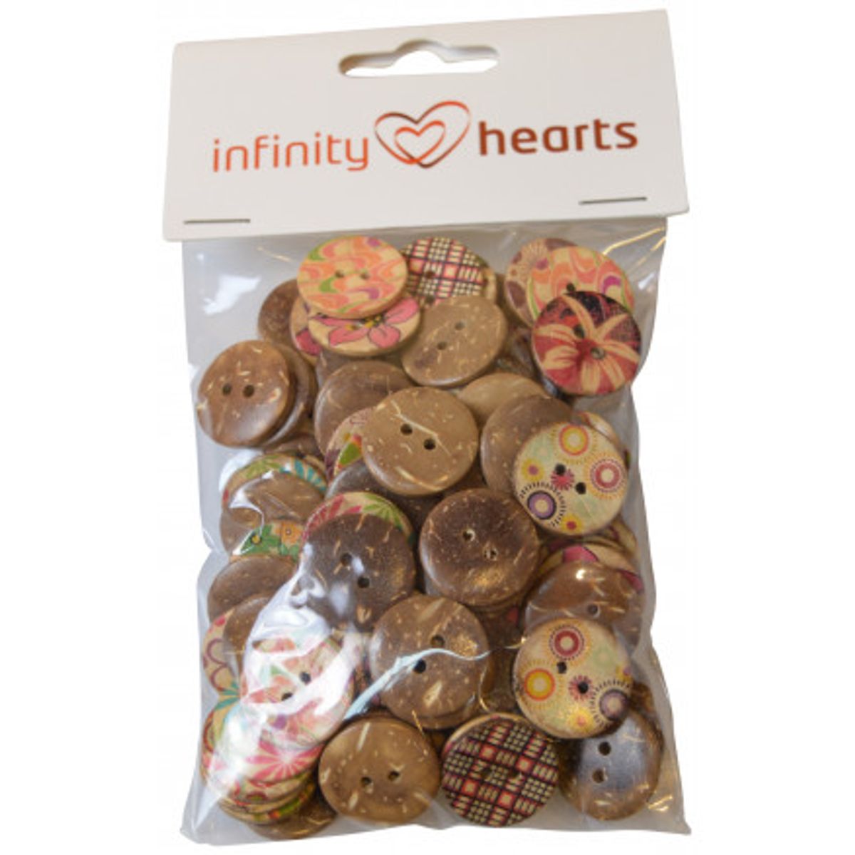 Infinity Hearts Assorterede Knapper med motiv Kokos 20mm - 100 stk