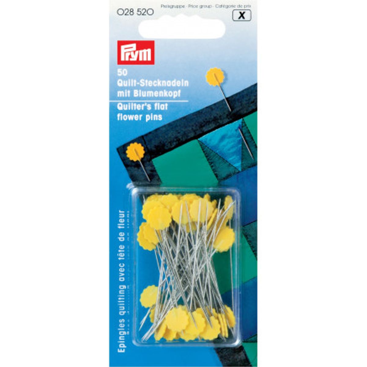 Prym Quiltenål med gult blomsterhoved 0,60 mm - 50 stk.