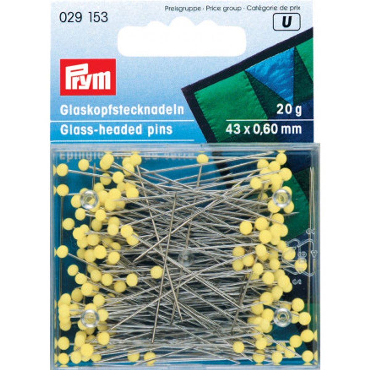 Prym Quilt knappenål med gult glashoved 0,60 mm - 20 g