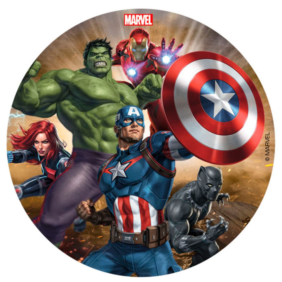 Avengers rundt sukkerprint - 16 cm.