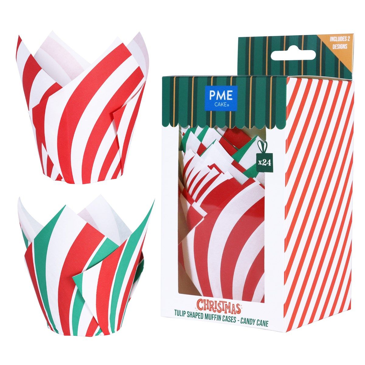 PME - Tulipan Muffinsforme 24 stk., Candy Cane