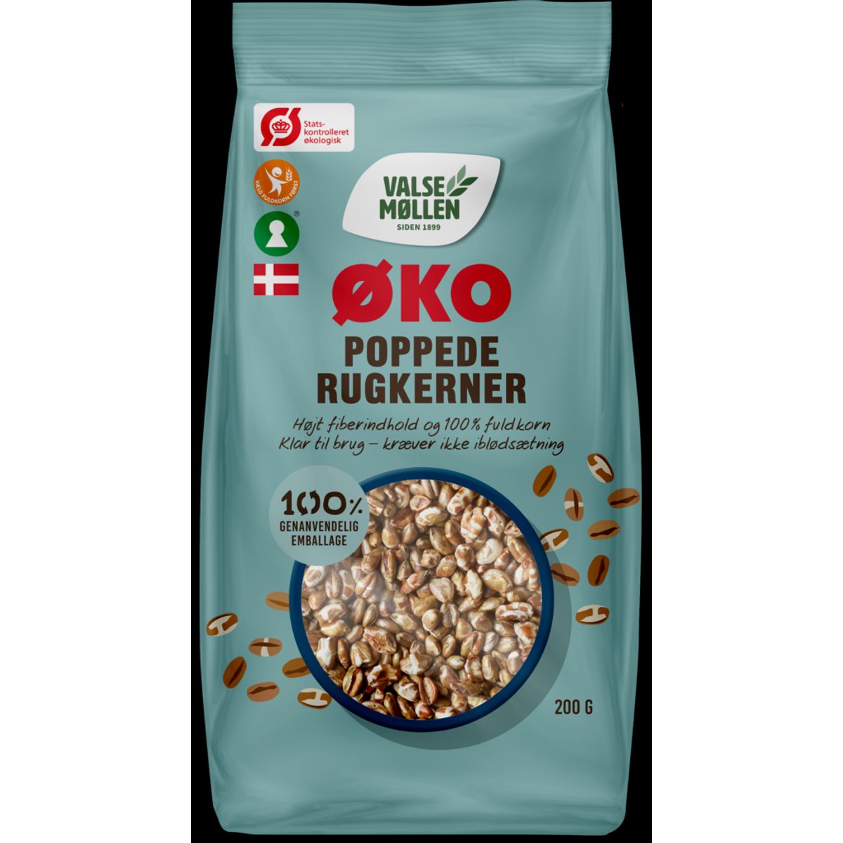 Økologiske poppede rugkerner 200 g - Valsemøllen