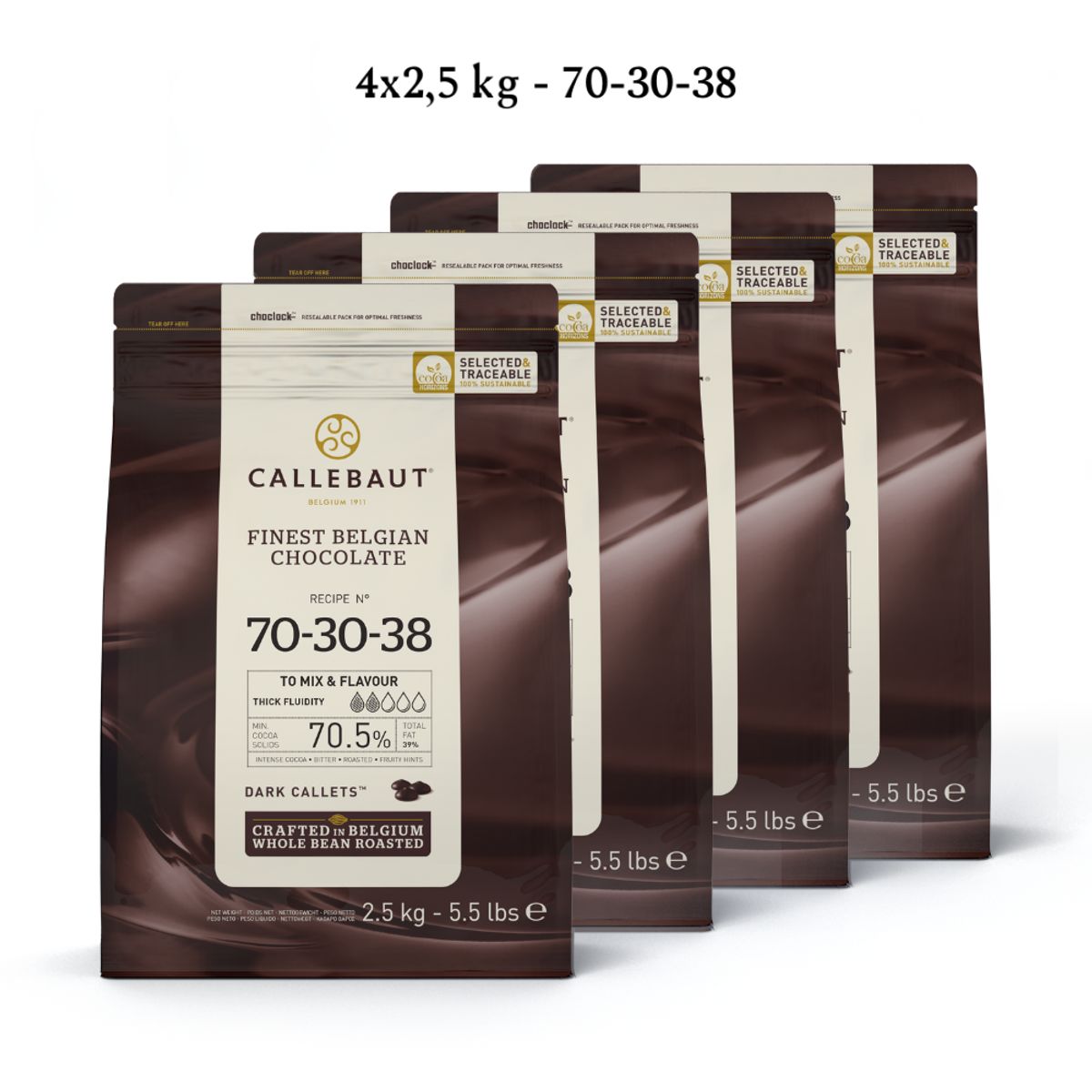 Callebaut Chokolade Callets pakke 4x2,5 kg - ekstra mørk