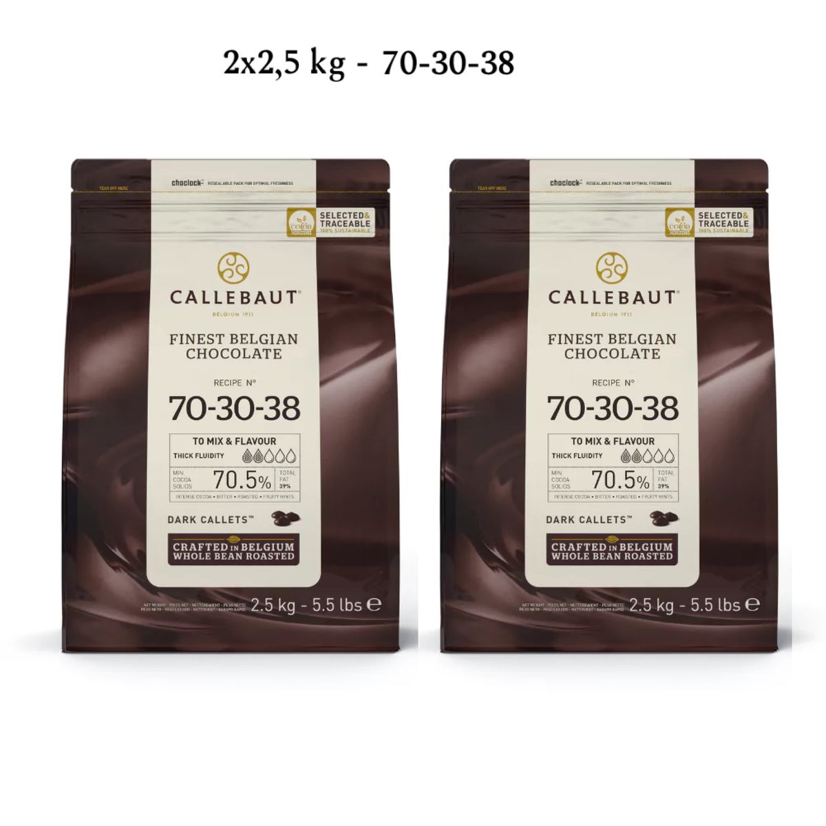 Callebaut Chokolade Callets pakke 2x2,5 kg - ekstra mørk 70-30-38