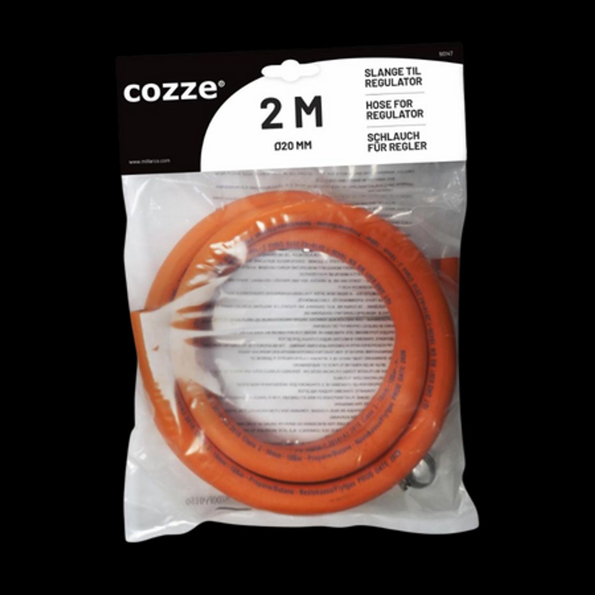 Cozze ® Slange til regulator 2,0m (inkl. 2 spændebånd)