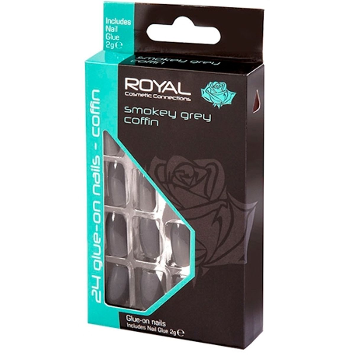 Royal Kunstige Negle Smokey Grey Coffin - 24 stk.