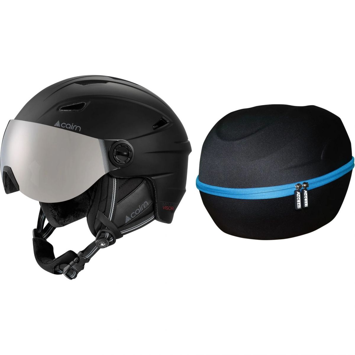 Cairn Impulse Visor junior, skihjelm med visir, sort + Accezzi Cortina, hjelmcase