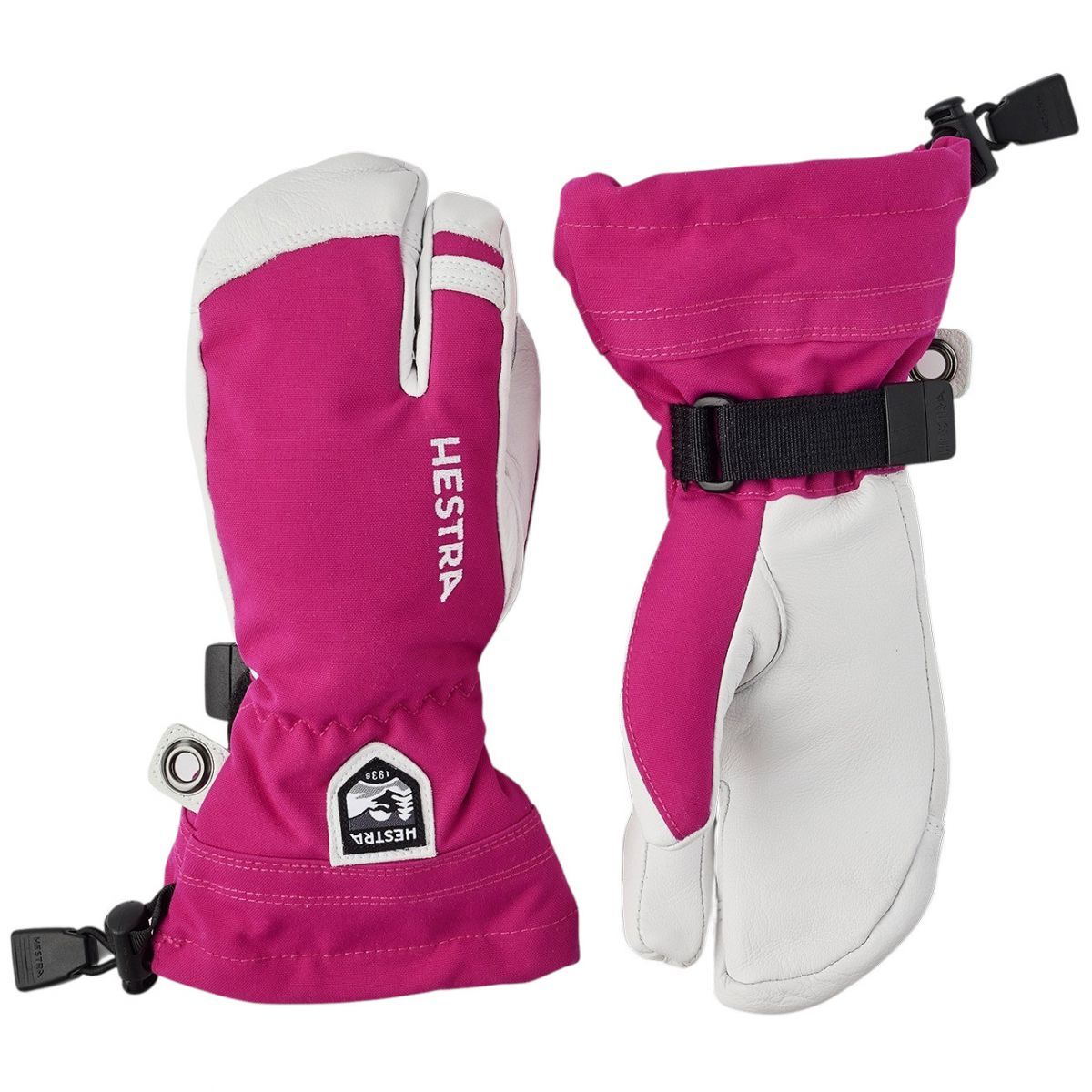 Hestra Army Leather Heli Ski, 3-finger skihandsker, junior, pink