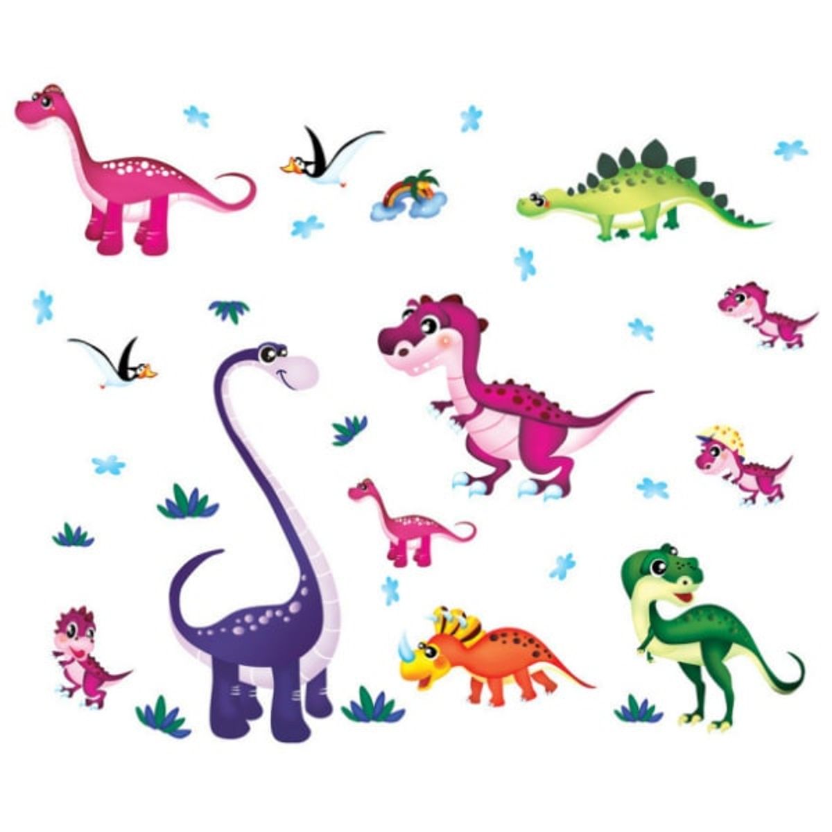 Sød baby dinosaurus wallsticker med 13 forskellige søde motiver.