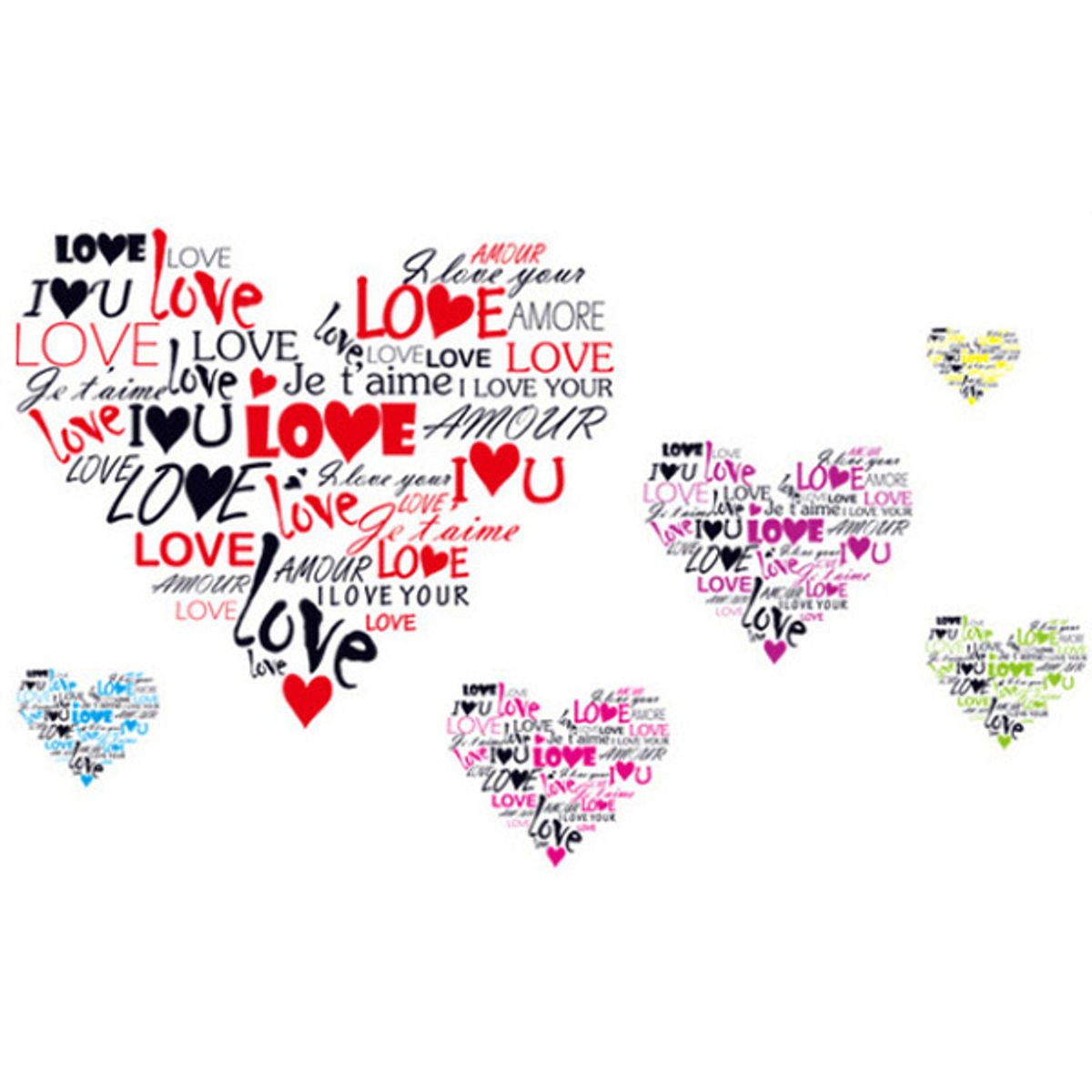 Hjerter wallsticker. I Love You.