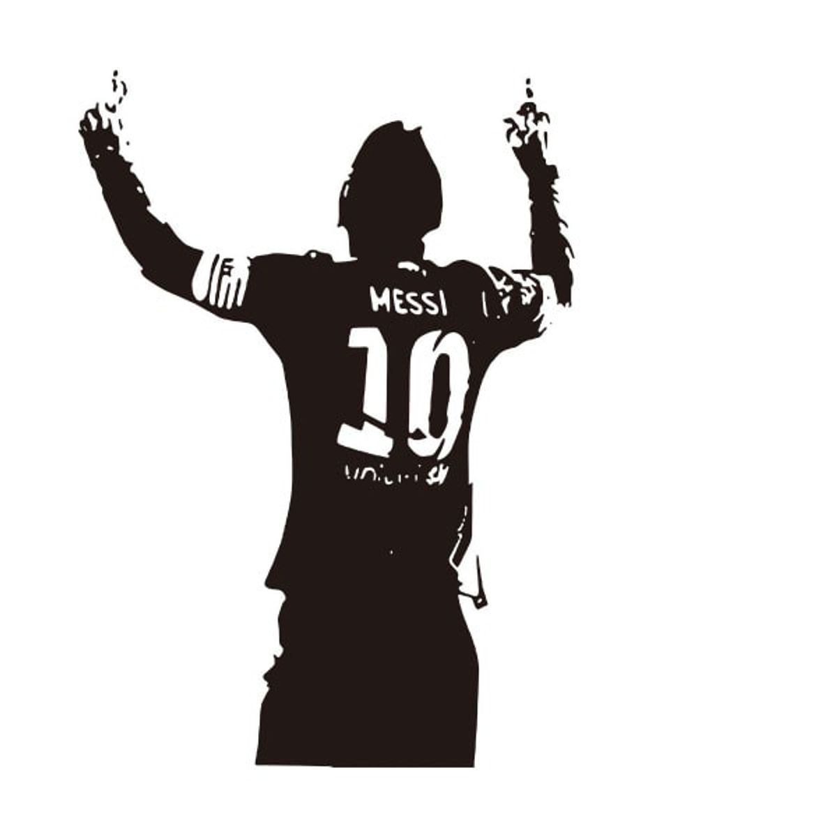 Stor Messi takker de højere magter. Flot fodbold wallsticker. 82x58cm