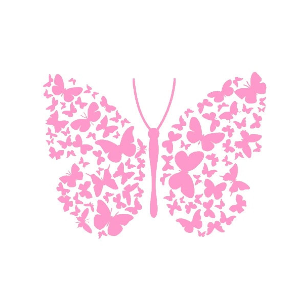 Flot stor sommerfugl wallsticker med mange små sommerfugle. Pink