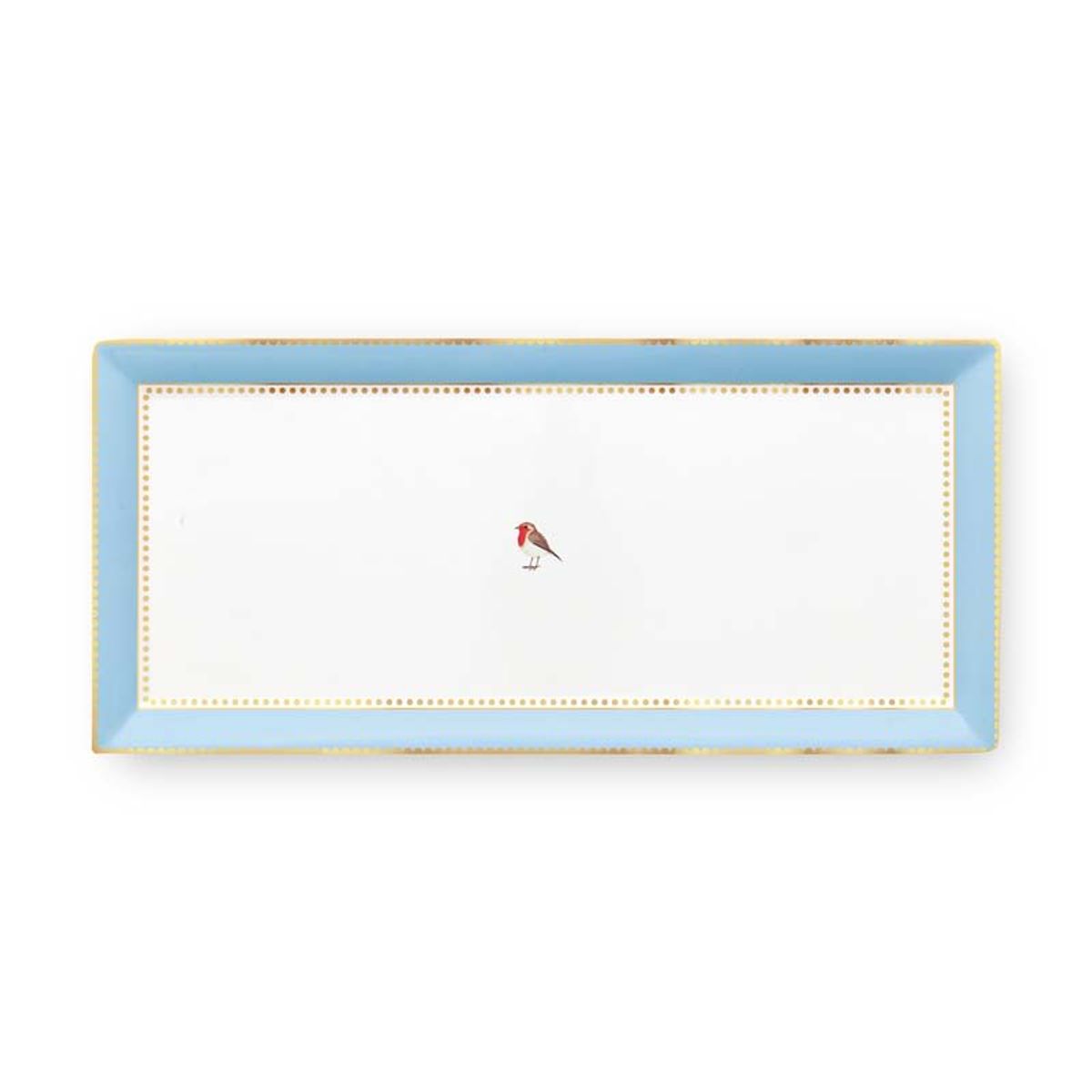 Cake Tray Rectangular Love Birds Blue-Khaki 33.3x15.5cm