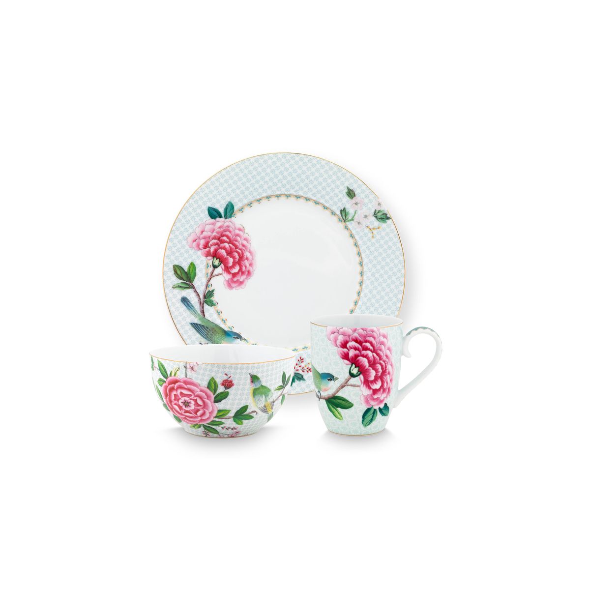 Set/3 Breakfast Set Blushing Birds White