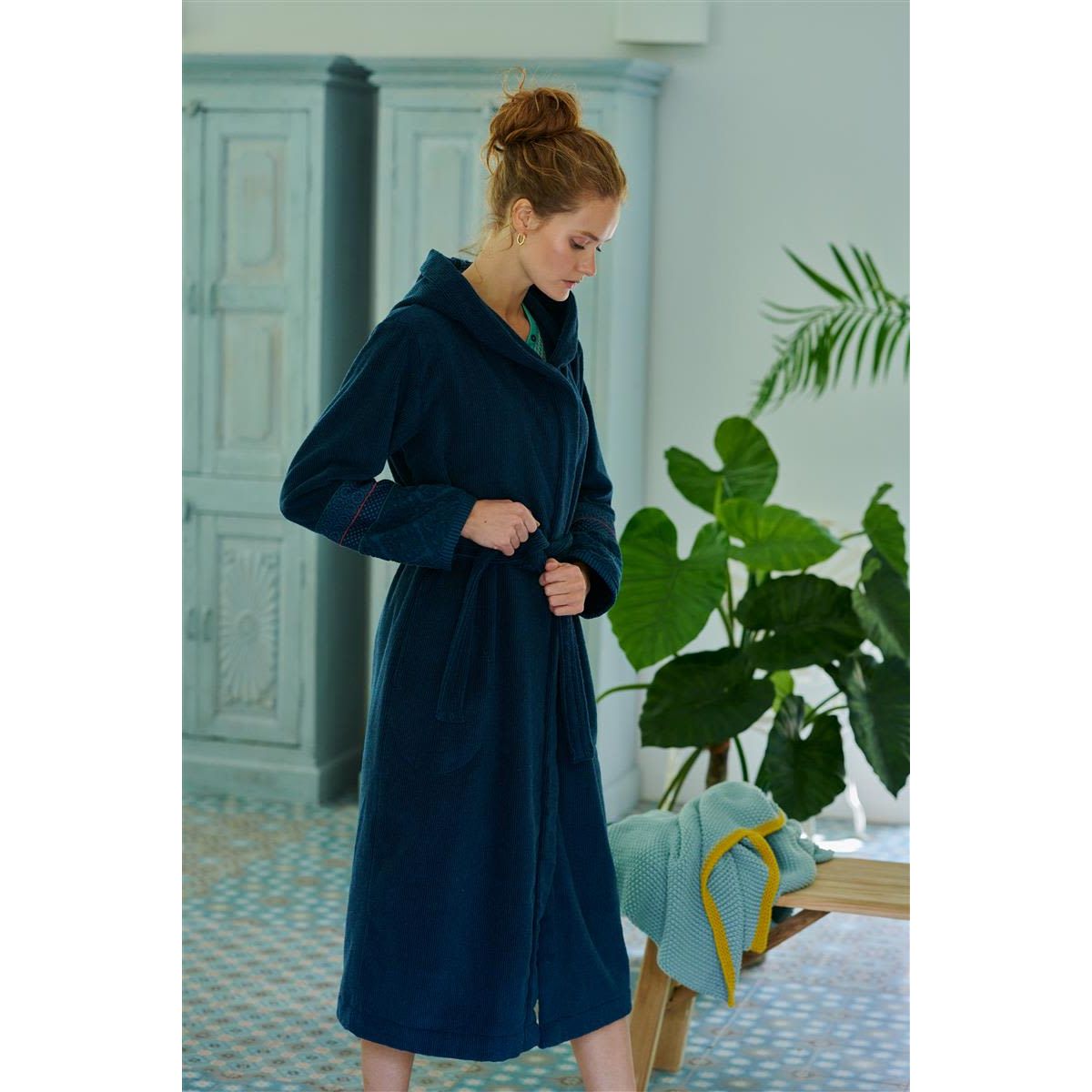 PIP Soft Zellige Bathrobe Dark Blue M