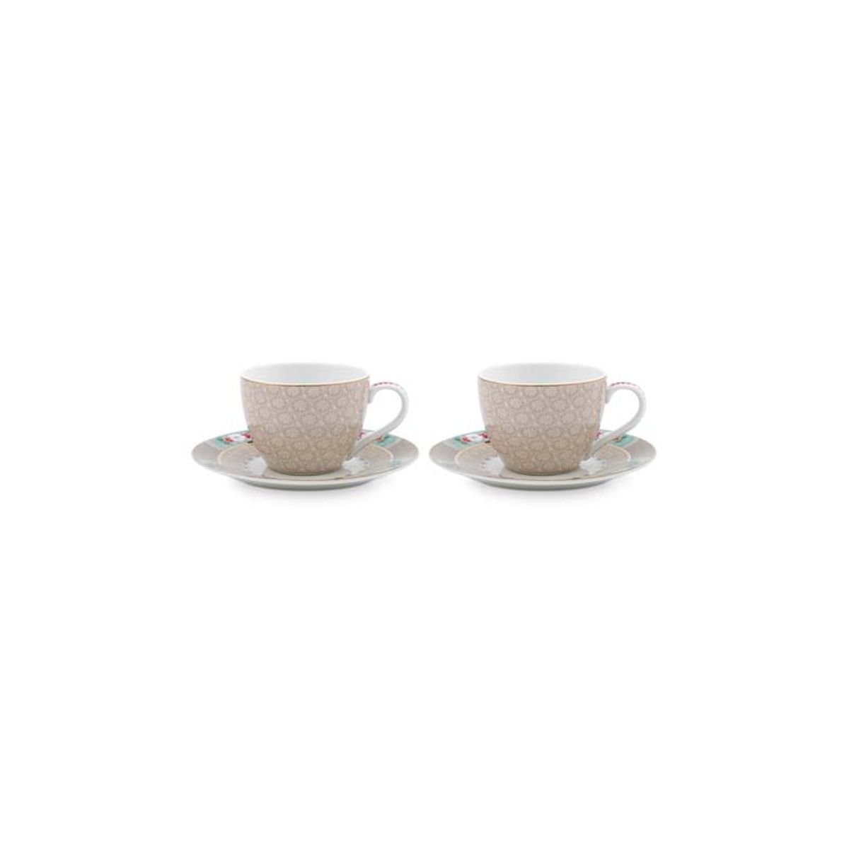 Set/2 Espresso Cups & Saucers Blushing Birds Khaki 120ml