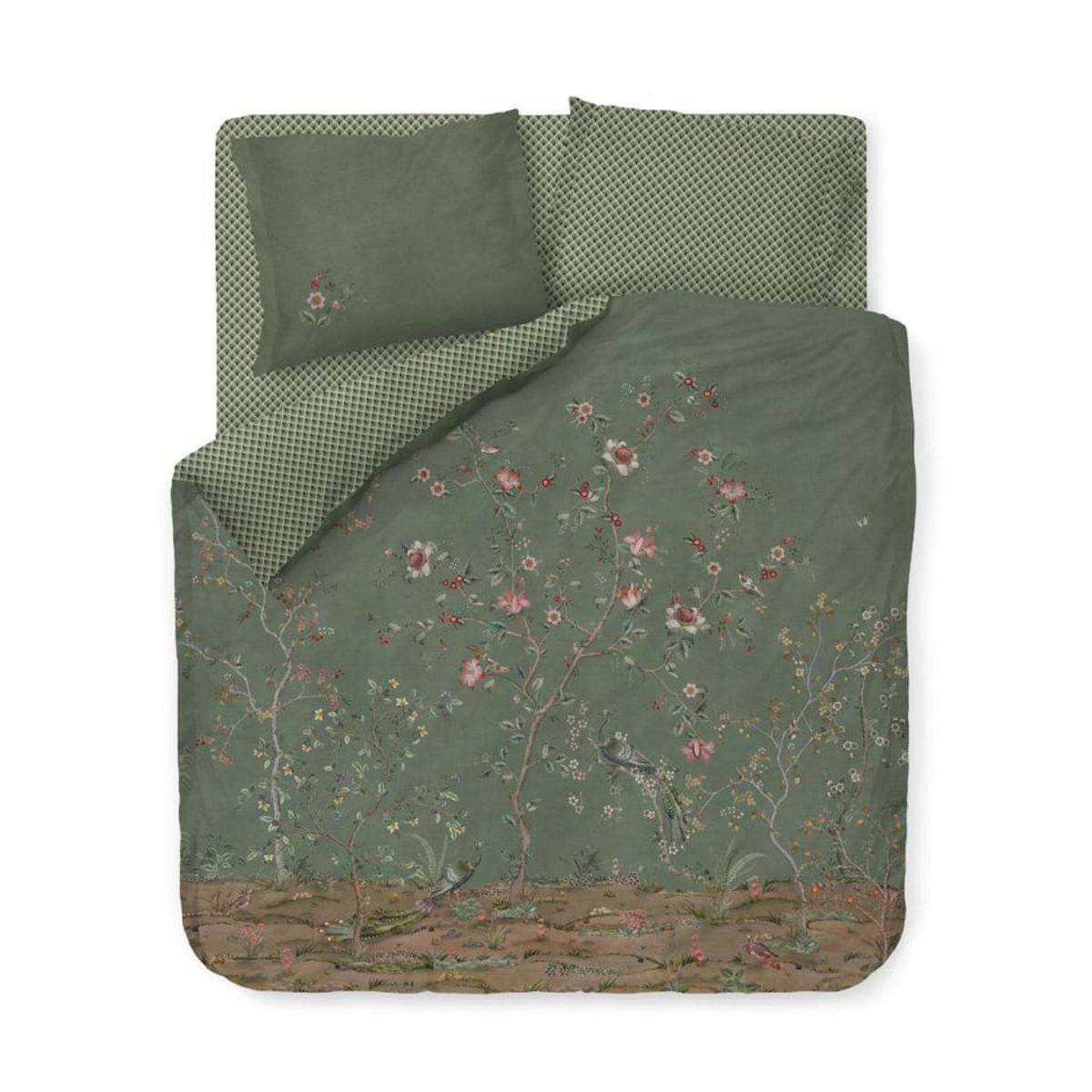 Pip Studio Okinawa Green-til dobbeltdyne 200 x 220 cm & 2 stk. pude 60 x 63 cm