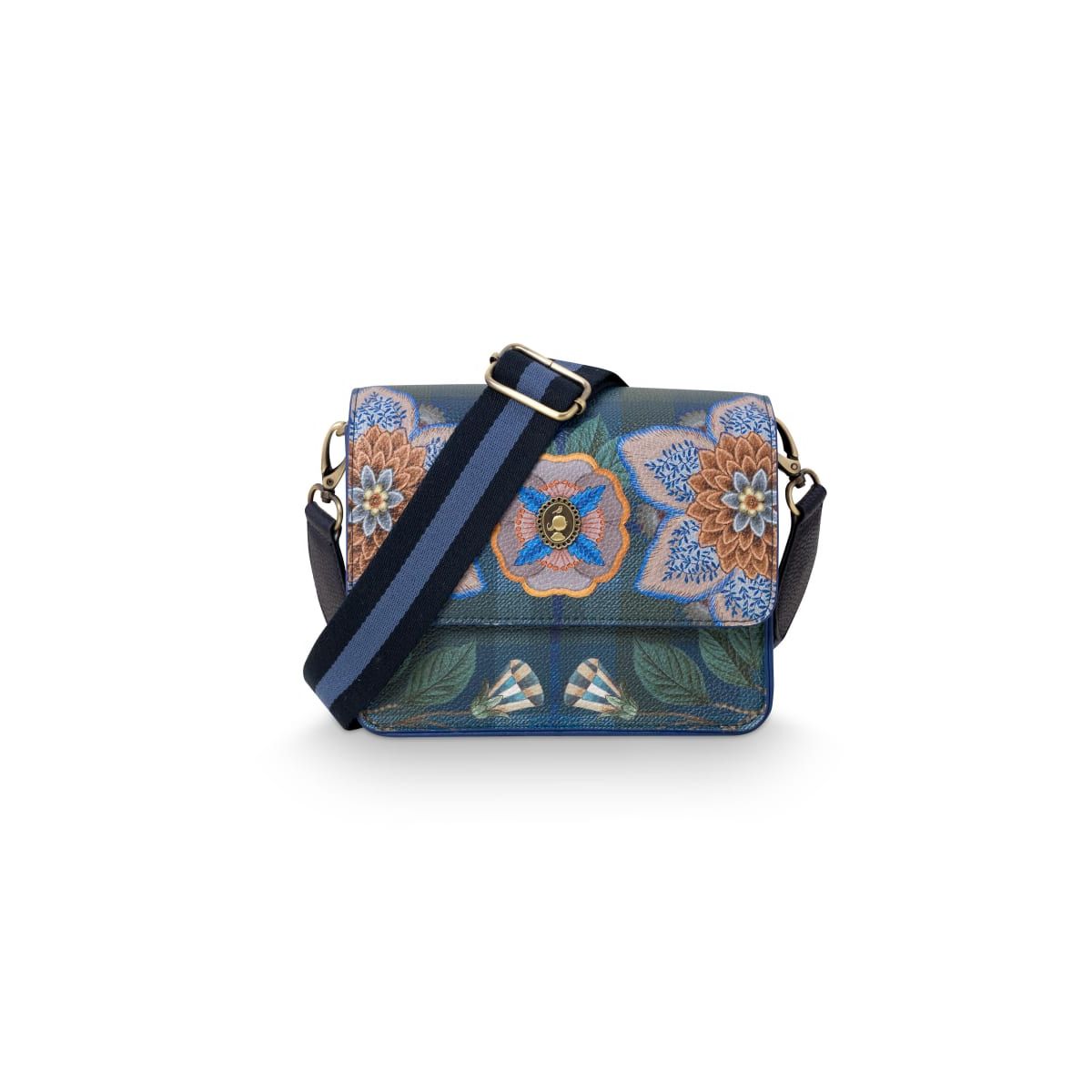 Fenna Cross Body Flap Small Flores Felices Dark Blue 19x6x16cm