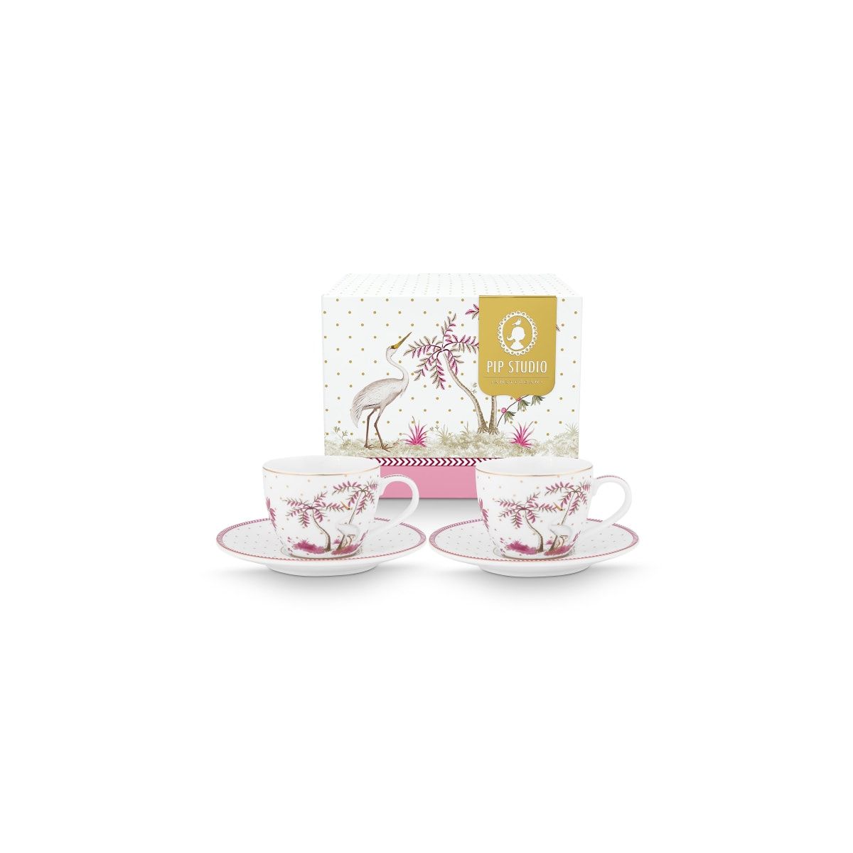 Pip Studio Set/2 Espresso Cups & Saucers Jolie Dots Gold Pink 120ml